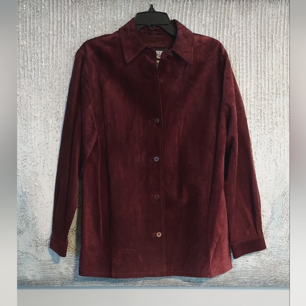 Studio Siena Burgundy Suede Leather Longline Button-Down Jacket Sz-S